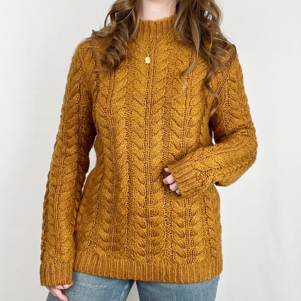 Asos Cable Knit Wool Blend Oversized Sweater Long Chunky Slouchy Fisherman Mock - Picture 3 of 7